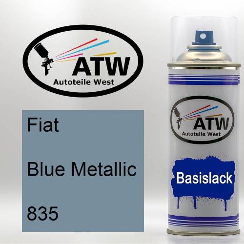 Fiat, Blue Metallic, 835: 400ml Sprühdose, von ATW Autoteile West.